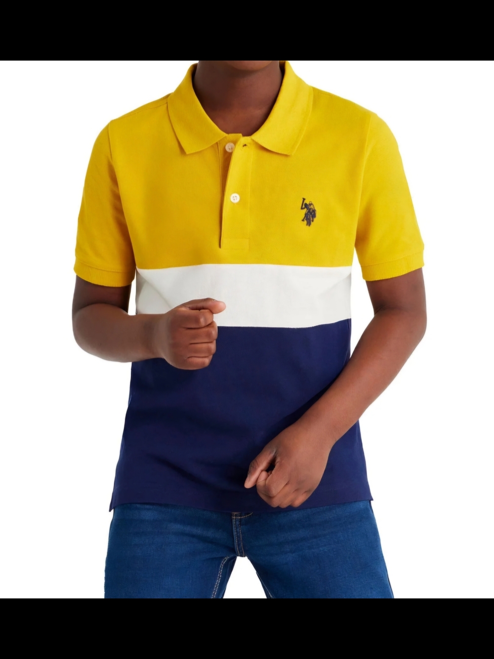 U.S. Polo Assn Boys Polo Shirt Size M(8) NWT Yellow Colorblock Cotton Classic Fi